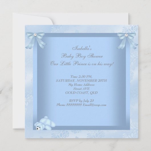 Invitation Little Prince Baby shower mignon garçon bleu jouet (Dos)