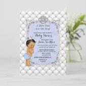 Invitation Little Prince Blue Pearls Diamonds Baby Boy (Debout devant)