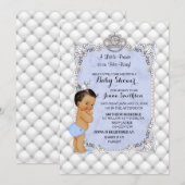 Invitation Little Prince Blue Pearls Diamonds Baby Boy (Devant / Derrière)