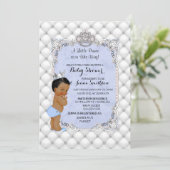 Invitation Little Prince Blue Pearls Diamonds Baby Boy (Debout devant)