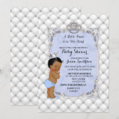 Invitation Little Prince Blue Pearls Diamonds Baby Boy (Devant / Derrière)