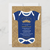 Invitation Little Prince Navy Blue & Royal Gold Baby shower (Devant)