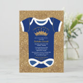 Invitation Little Prince Navy Blue & Royal Gold Baby shower (Debout devant)