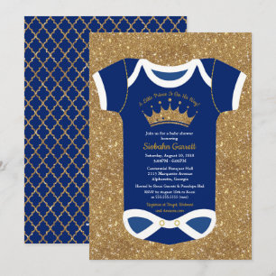 Invitation Little Prince Navy Blue & Royal Gold Baby shower