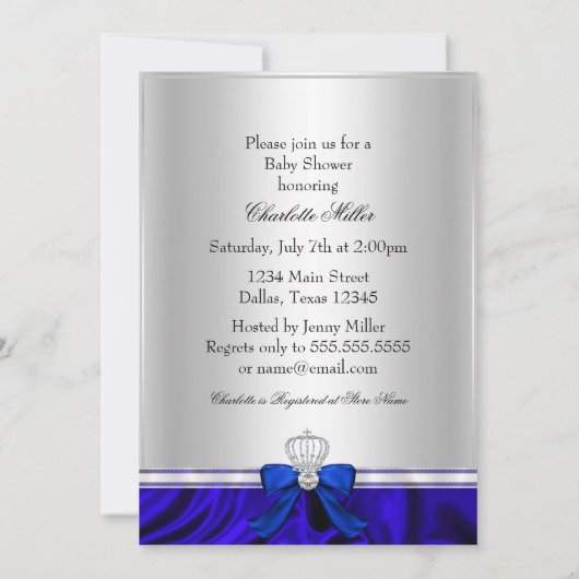 Invitation Little Prince Royal Blue Boy Baby shower 2 (Dos)