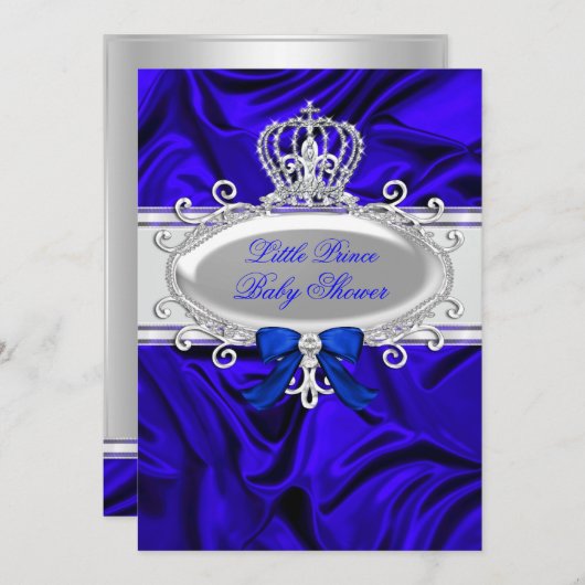 Invitation Little Prince Royal Blue Boy Baby shower 2 (Devant / Derrière)