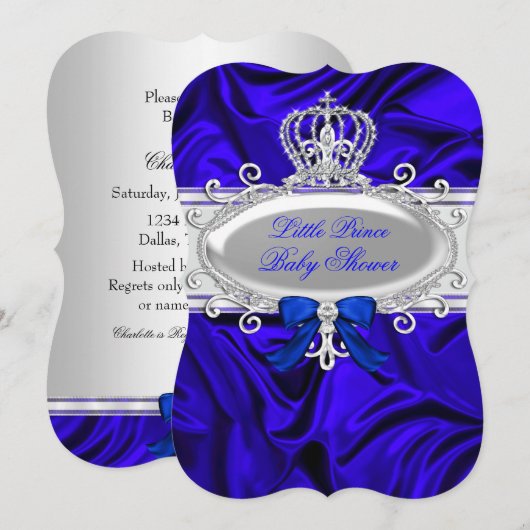 Invitation Little Prince Royal Blue Boy Baby shower 2 (Devant / Derrière)