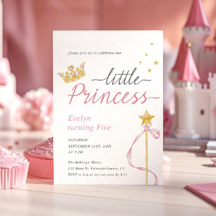 Invitation Little Princess Aquarelle Couronne et Wand Anniver