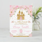 Invitation Little Princess Baby shower Castle Rose Floral (Debout devant)