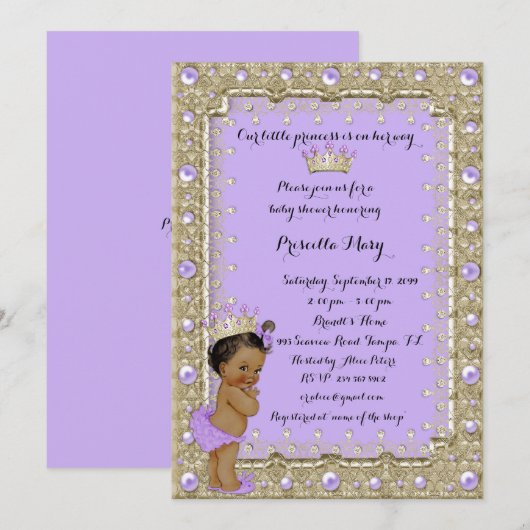 Invitation Little Princess Baby shower Invitation, tendance, (Devant / Derrière)