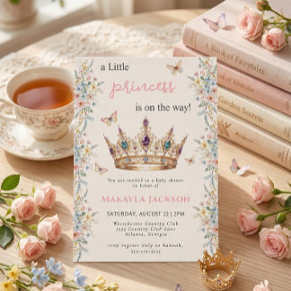 Invitation Little Princess Crown Floral Butterfly Baby Shower