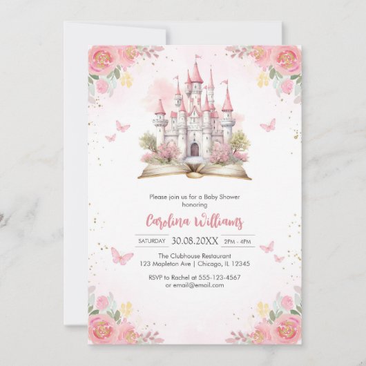 Invitation Little Princess Fairytale Castle Girl Baby Shower  (Devant)