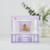 Invitation Little Princess First Birthday Party Photo violet (Debout devant)