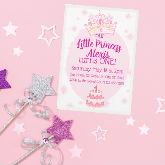 Invitation Little Princess First Birthday, Pink Crown 