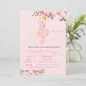 Invitation Little Princess, Flamant rose   Floral Baby shower (Debout devant)