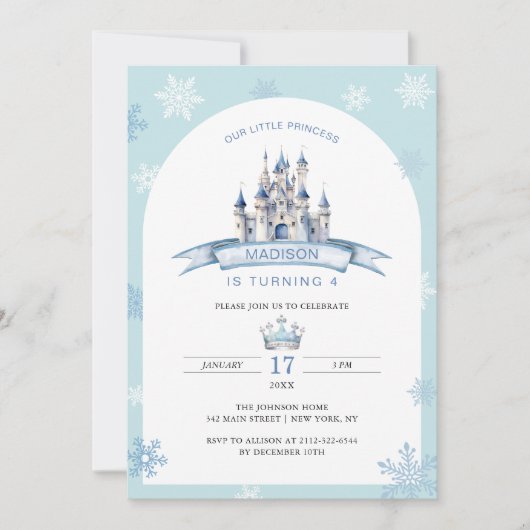 Invitation Little Princess Ice Castle Crown Anniversaire hive (Devant)