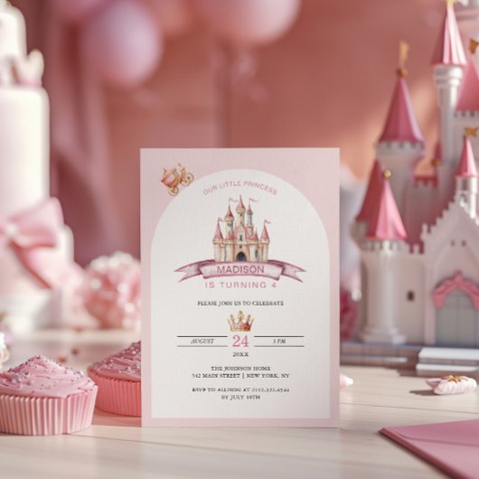 Invitation Little Princess Pink Castle Crown