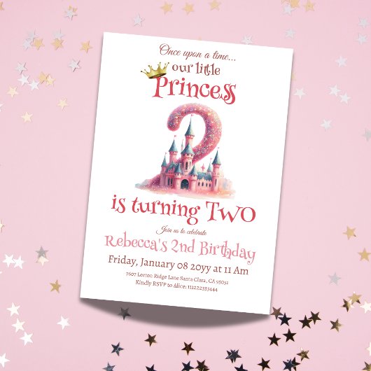 Invitation Little Princess Pink Castle Deuxième 2e anniversai