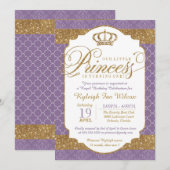Invitation Little Princess Royal Purple et Gold Anniversaire (Devant / Derrière)