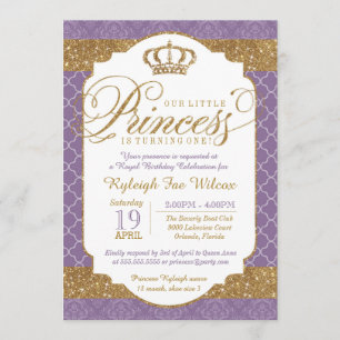 Invitation Little Princess Royal Purple et Gold Anniversaire