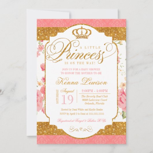 Invitation Little Princess Shabby Chic Floral Baby shower (Devant)