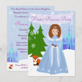 Invitation Little Princess Winter Party Brown Hair (Devant / Derrière)