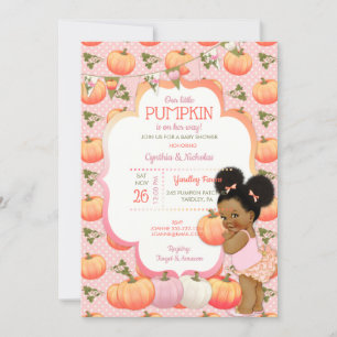 Invitation Little Pumpkin Baby Girl Shower Dark Tone Puffs In