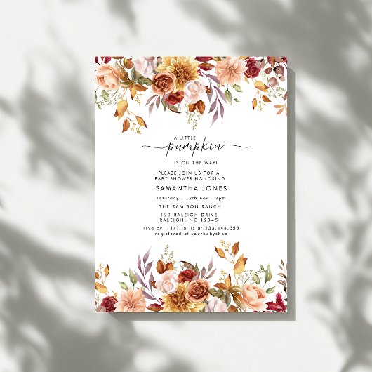 Invitation Little Pumpkin Fall Floral Baby Shower