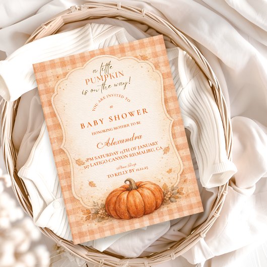 Invitation Little Pumpkin Gingham Fall Baby Shower