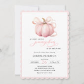 Invitation Little Pumpkin on the Way Pink Bow Baby Shower (Devant)