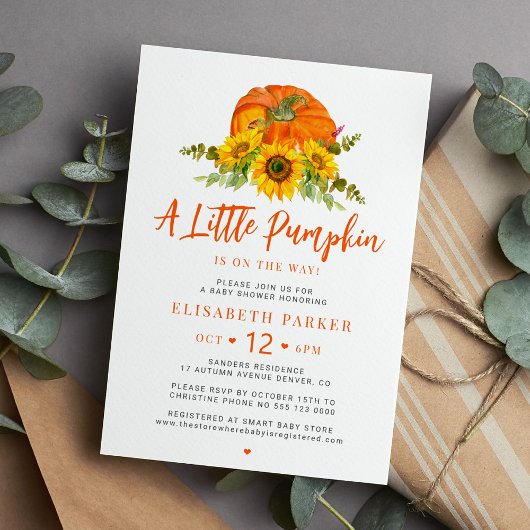 Invitation Little pumpkin orange fall floral baby shower