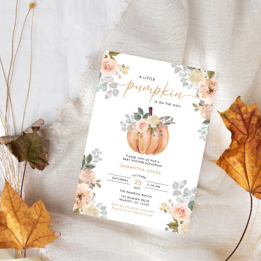 Invitation Little Pumpkin Pink FloralFall Baby Shower