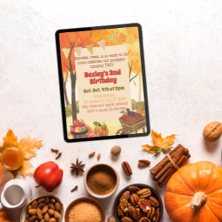 Invitation Little Pumpkin Two, Fall Watercolor Birthday