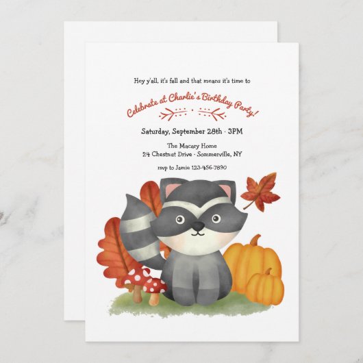 Invitation Little Raccoon fête d'anniversaire (Devant / Derrière)