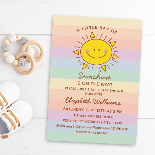Invitation Little Rainbow Sunshine Baby shower neutre pour le