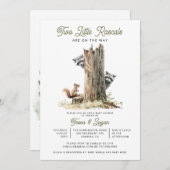 Invitation Little Rascals Raccoons Twins Baby shower (Devant / Derrière)
