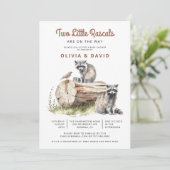 Invitation Little Rascals Raccoons Twins Baby shower (Debout devant)