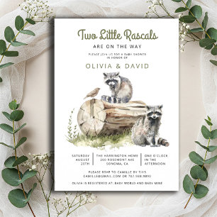 Invitation Little Rascals Raccoons Twins Baby shower