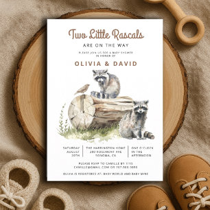 Invitation Little Rascals Raccoons Twins Baby shower