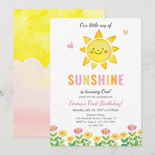 Invitation Little Ray of Sunshine Anniversaire de enfant Part (Devant / Derrière)