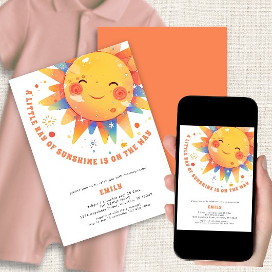 Invitation Little Ray of Sunshine Baby shower rétro