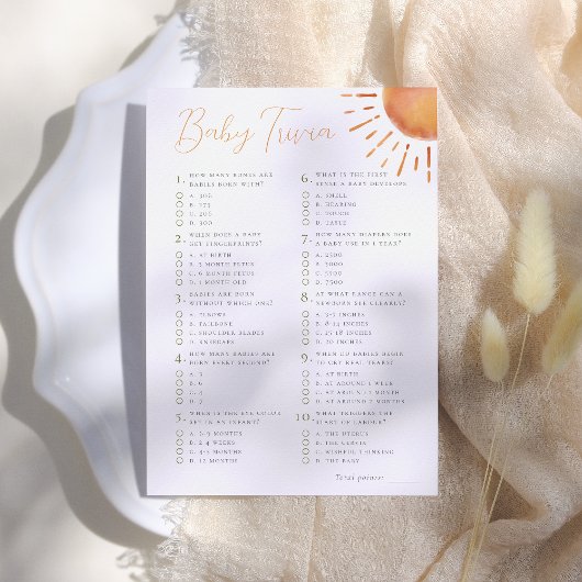 Invitation Little Ray of Sunshine Baby Trivia Shower Game
