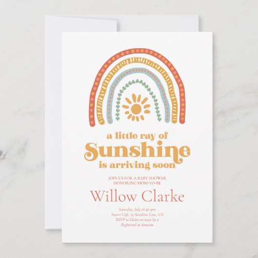 Invitation Little Ray of Sunshine Boho Baby shower arc-en-cie (Devant)