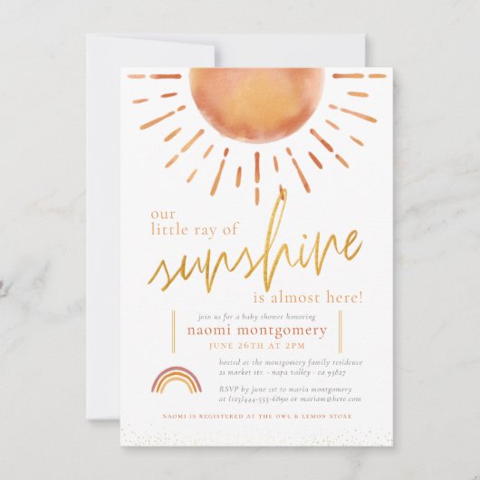 Invitation Little Ray of Sunshine Boho Baby shower arc-en-cie (Devant)