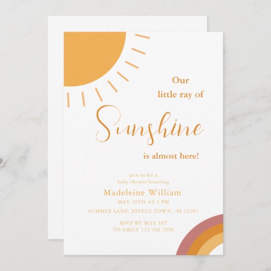 Invitation Little Ray of Sunshine Boho Baby shower arc-en-cie (Devant / Derrière)