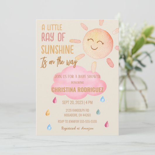 Invitation Little Ray Of Sunshine Boho Baby shower Soleil (Debout devant)