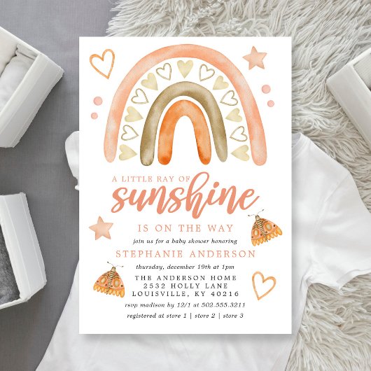 Invitation Little Ray Of Sunshine Boho Rainbow Baby shower