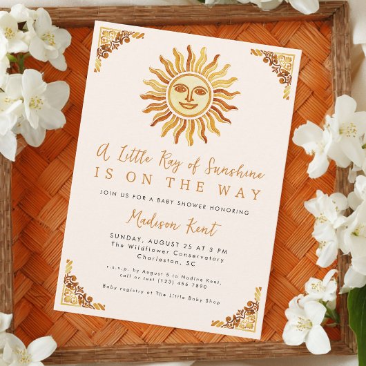 Invitation Little Ray of Sunshine Boho Sun Baby Shower