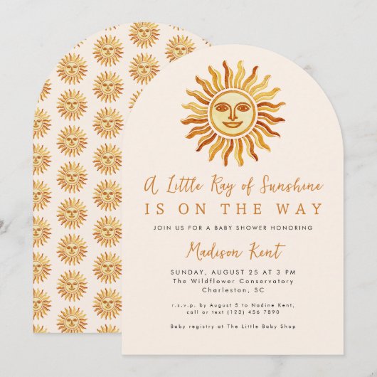 Invitation Little Ray of Sunshine Boho Sun Baby Shower (Devant / Derrière)