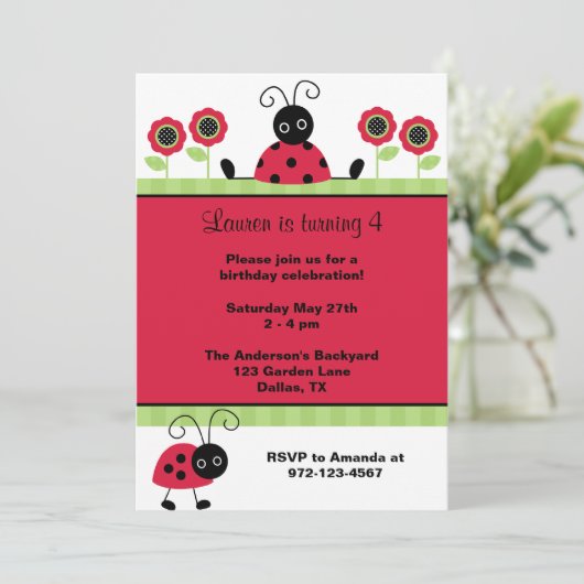 Invitation Little Red Ladybugs (Debout devant)
